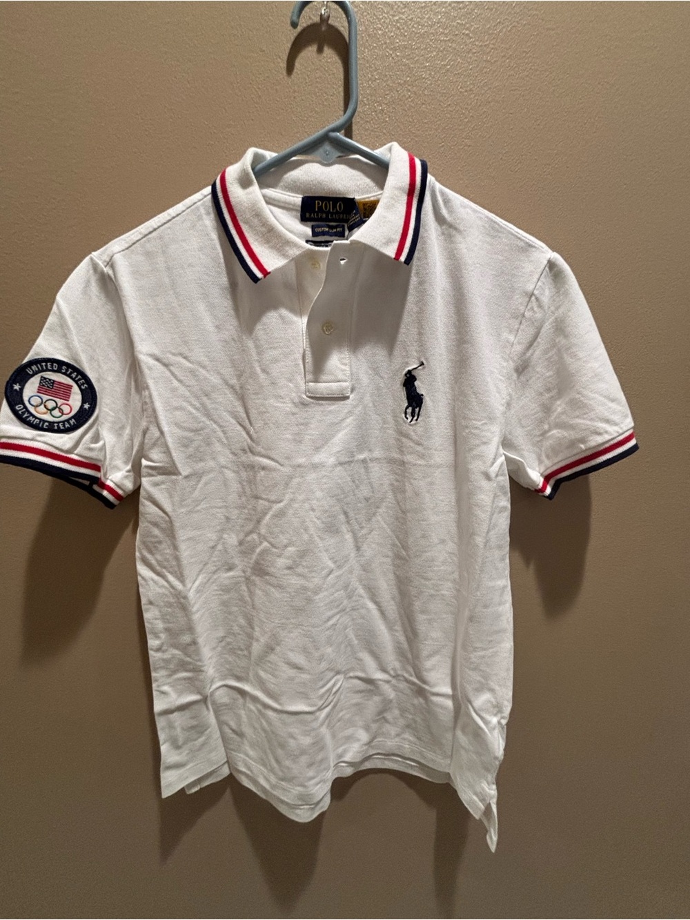 Ralph Lauren White Polo with Red & Navy Trim and Embroidered Pony